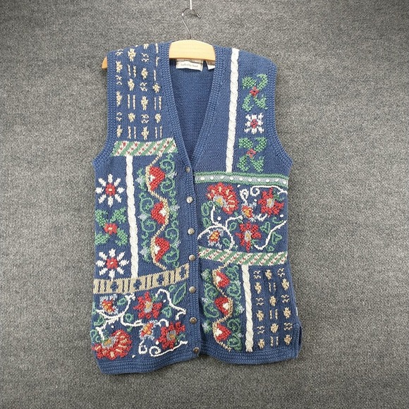 Portraits by Northern Isles Women's Sweater Vest Blue Small Sleeveless Hand Knit - Picture 2 of 11